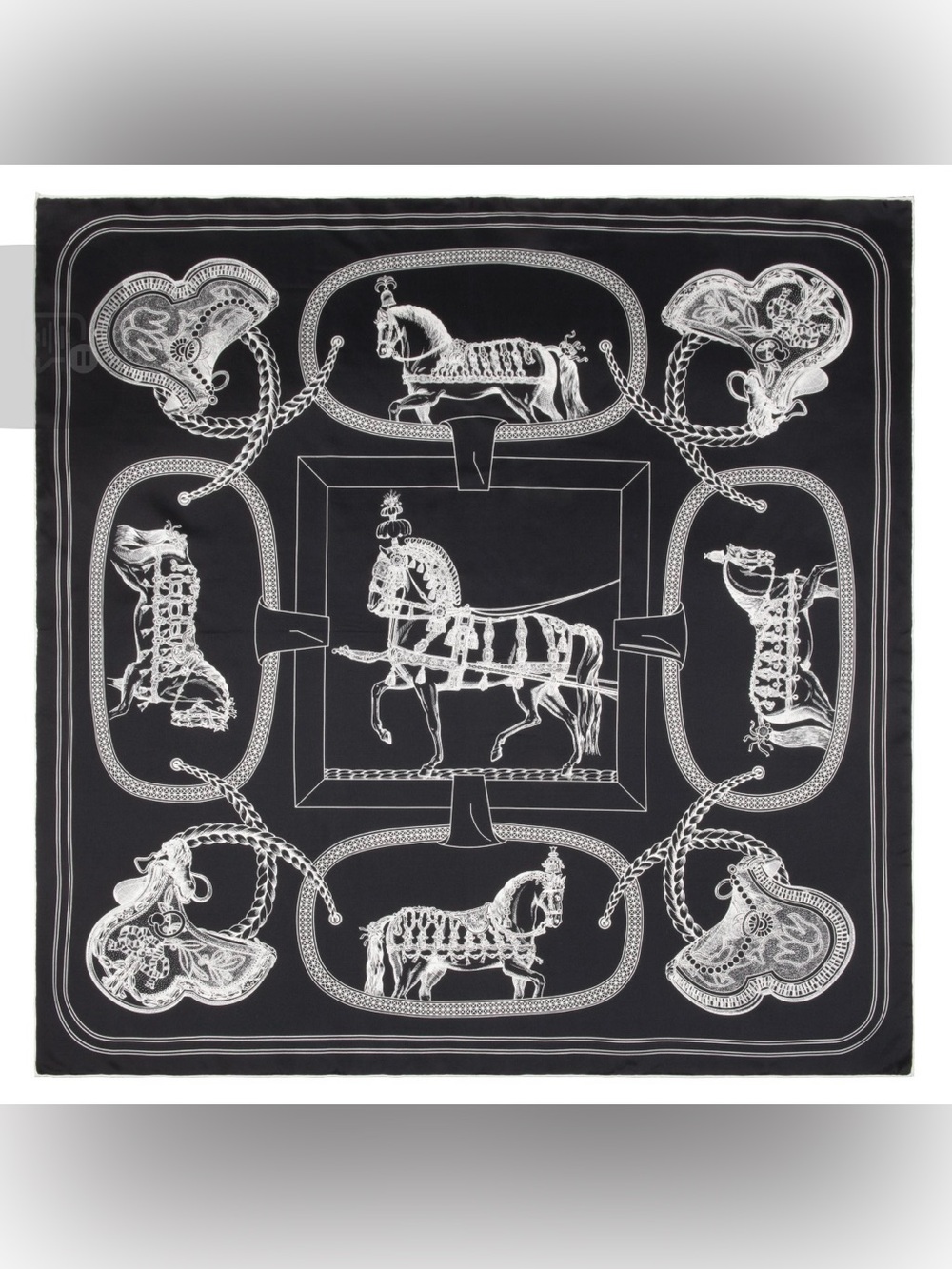 NEW Carolina Lemke Black & White Equestrian Silk Scarf Hand Rolled Edges #37 - Picture 10 of 10
